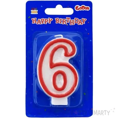 swieczka na tort 6 godan czerwony kontur 7 cm