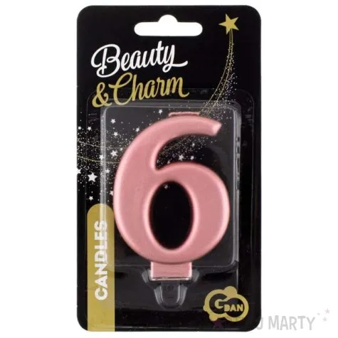 swieczka na tort 6 rozowe zloto godan