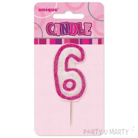 swieczka na tort 6 unique rozowa