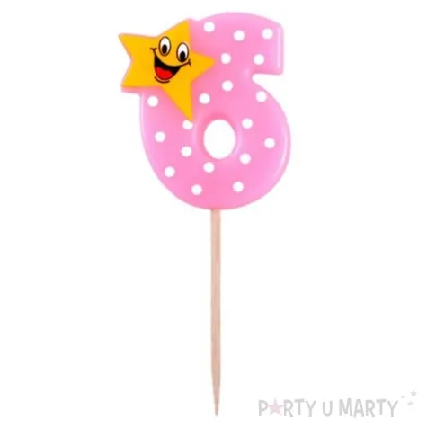 swieczka na tort 6 z gwiazdka rozowa arpex