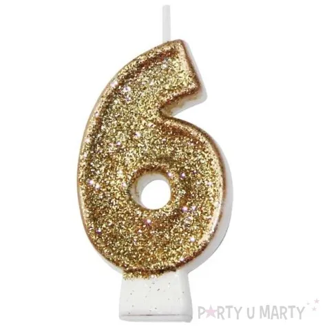 swieczka na tort 6 zlota z brokatem arpex 7 5 cm