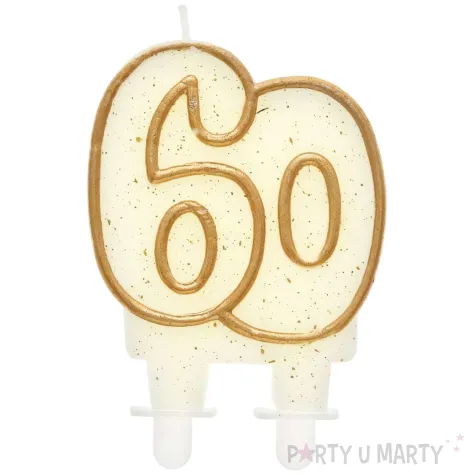 swieczka na tort 60 godan zlota z brokatem 8 cm