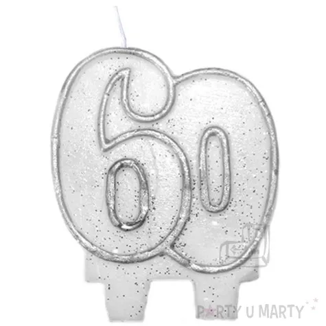 swieczka na tort 60 pictura srebrna brokatowa 7 cm