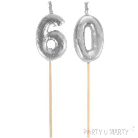 swieczka na tort 60 silver piker santex 8 cm