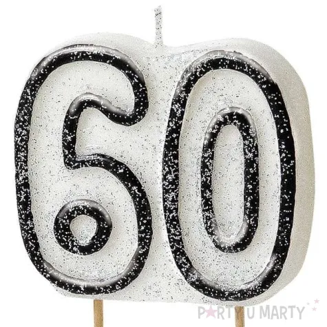 swieczka na tort 60 unique biala brokatowa 6 cm