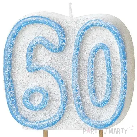 swieczka na tort 60 unique niebieska brokatowa 6 cm