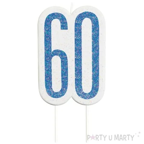 swieczka na tort 60 urodziny glitz niebieska brokatowa unique 10 cm