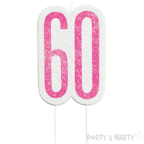 swieczka na tort 60 urodziny glitz rozowa brokatowa unique 10 cm