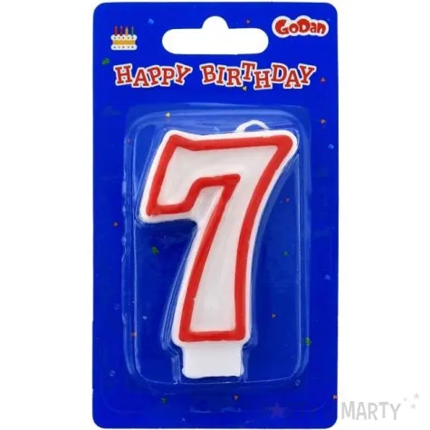 swieczka na tort 7 godan czerwony kontur 7 cm