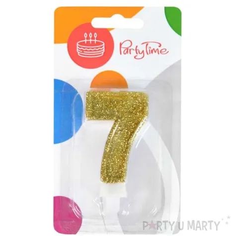 swieczka na tort 7 zlota z brokatem arpex 7 5 cm