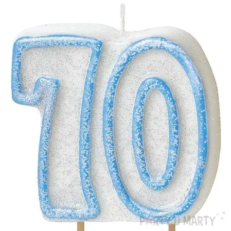 swieczka na tort 70 unique niebieska brokatowa 6 cm