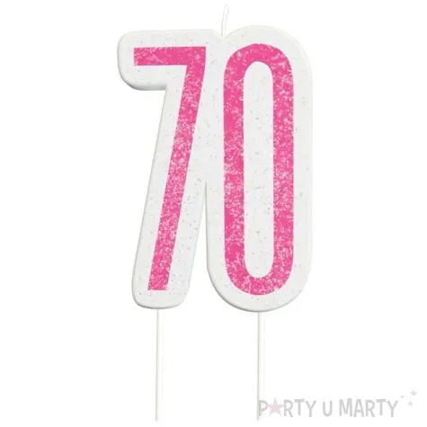 swieczka na tort 70 urodziny glitz rozowa brokatowa unique 10 cm
