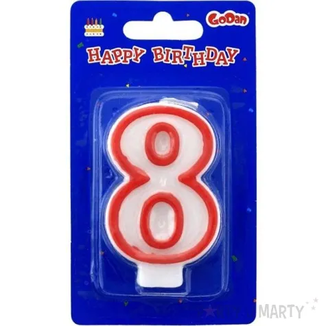 swieczka na tort 8 godan czerwony kontur 7 cm
