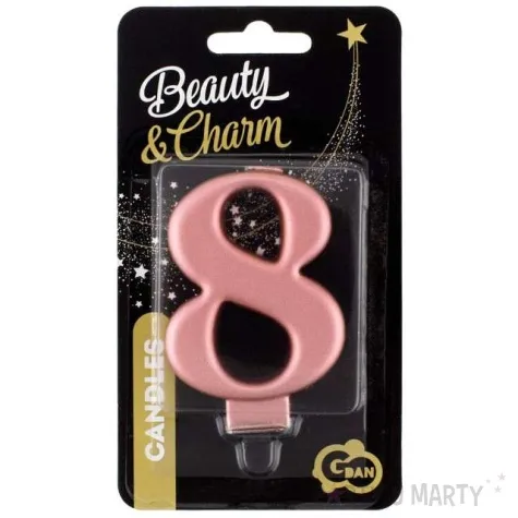 swieczka na tort 8 rozowe zloto godan