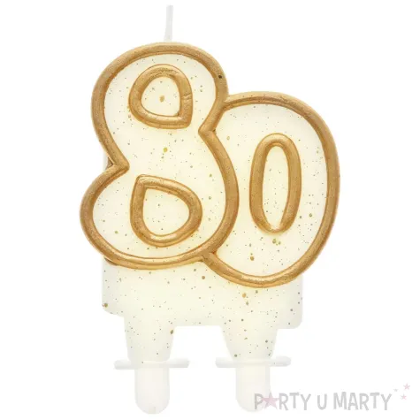 swieczka na tort 80 godan zlota z brokatem 8 cm