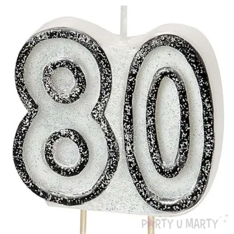 swieczka na tort 80 unique biala brokatowa 6 cm