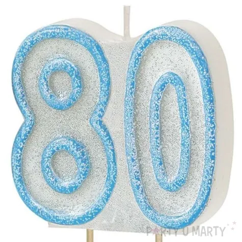 swieczka na tort 80 unique niebieska brokatowa 6 cm