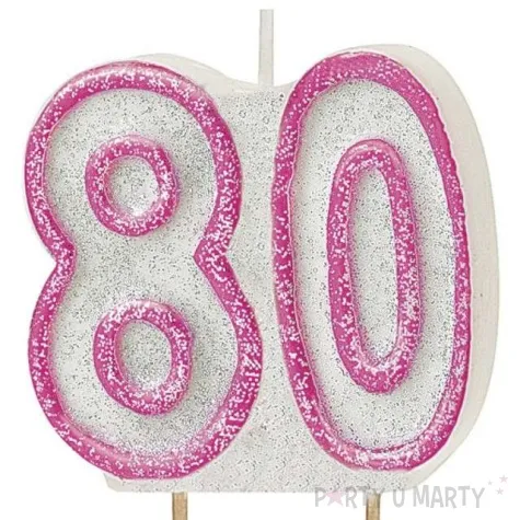 swieczka na tort 80 unique rozowa brokatowa 6 cm