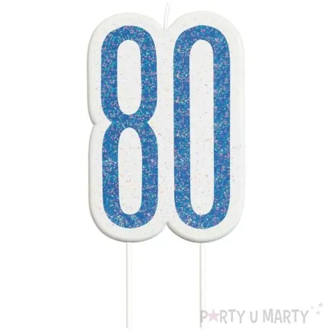 swieczka na tort 80 urodziny glitz niebieska brokatowa unique 10 cm