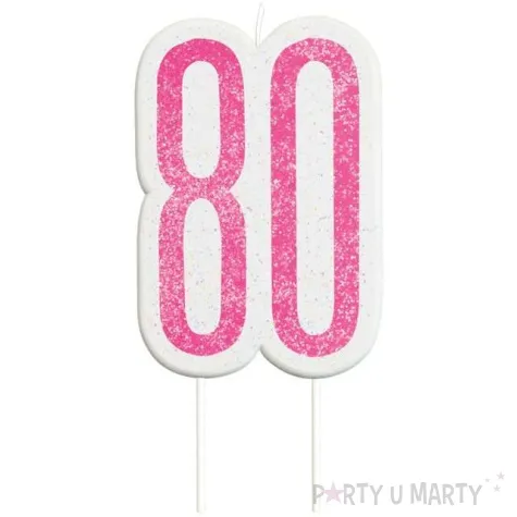 swieczka na tort 80 urodziny glitz rozowa brokatowa unique 10 cm