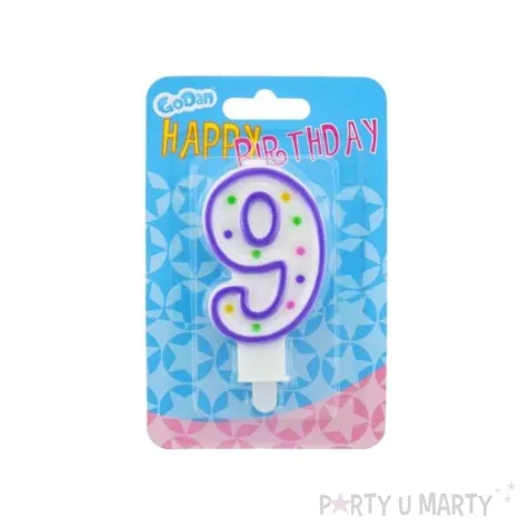 swieczka na tort 9 godan kropeczki 8 cm