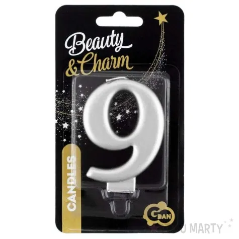 swieczka na tort 9 srebrna godan