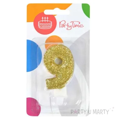 swieczka na tort 9 zlota z brokatem arpex 7 5 cm