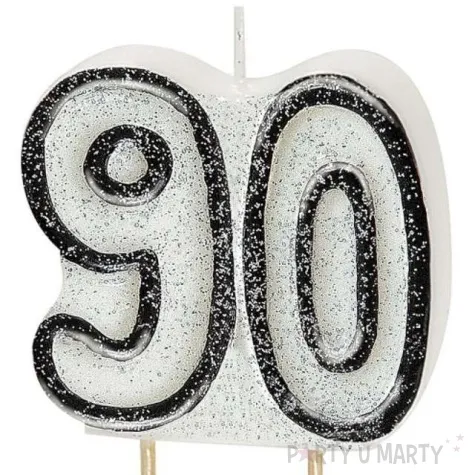 swieczka na tort 90 unique biala brokatowa 6 cm