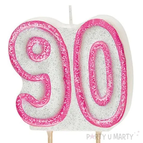 swieczka na tort 90 unique rozowa brokatowa 6 cm