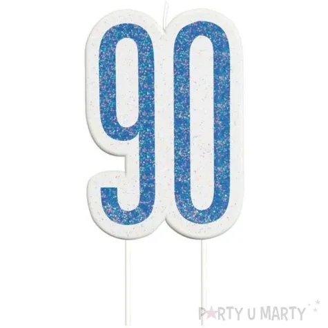 swieczka na tort 90 urodziny glitz niebieska brokatowa unique 10 cm