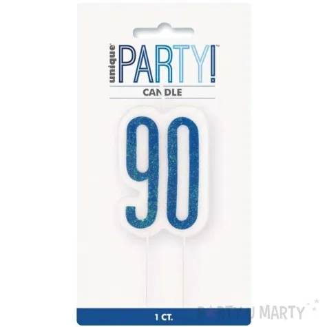 swieczka na tort 90 urodziny glitz niebieska brokatowa unique 10 cm