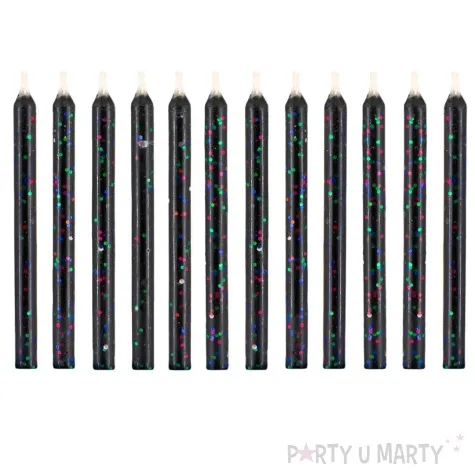 swieczka na tort brokatowe niegasnace czarny partypal 12 szt