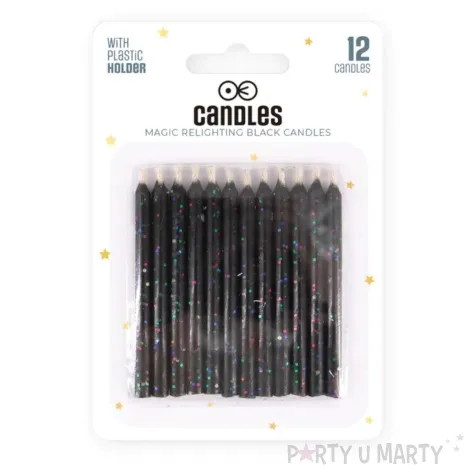 swieczka na tort brokatowe niegasnace czarny partypal 12 szt