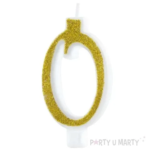 swieczka na tort cyferka 0 brokatowa zlota partypal