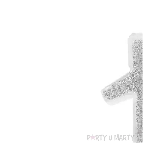 swieczka na tort cyferka 1 brokatowa srebrna partypal
