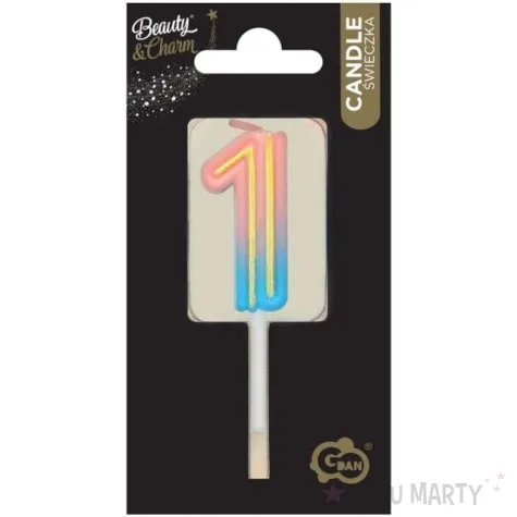 swieczka na tort cyferka 1 neon ombre godan