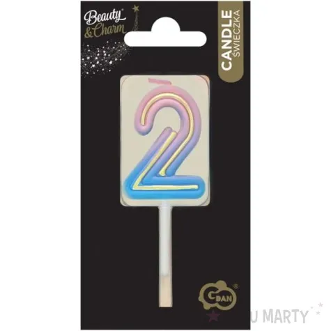 swieczka na tort cyferka 2 neon ombre godan