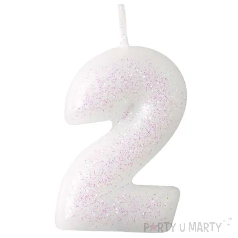 swieczka na tort cyferka 2 rozowy brokat biala amscan 6 5 cm
