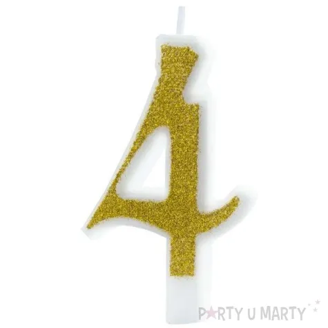 swieczka na tort cyferka 4 brokatowa zlota partypal