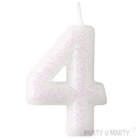 swieczka na tort cyferka 4 rozowy brokat biala amscan 6 5 cm