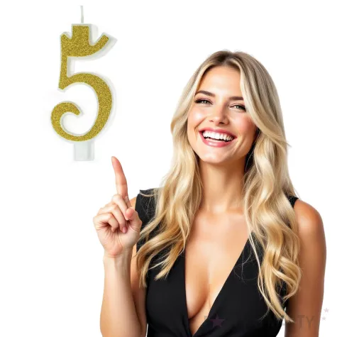 swieczka na tort cyferka 5 brokatowa zlota partypal