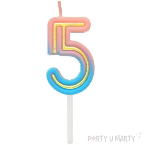 swieczka na tort cyferka 5 neon ombre godan
