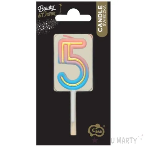 swieczka na tort cyferka 5 neon ombre godan