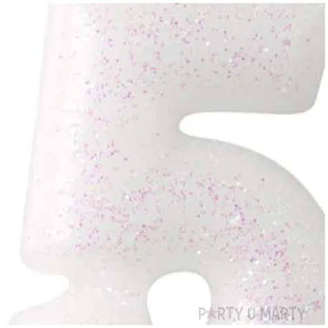 swieczka na tort cyferka 5 rozowy brokat biala amscan 6 5 cm