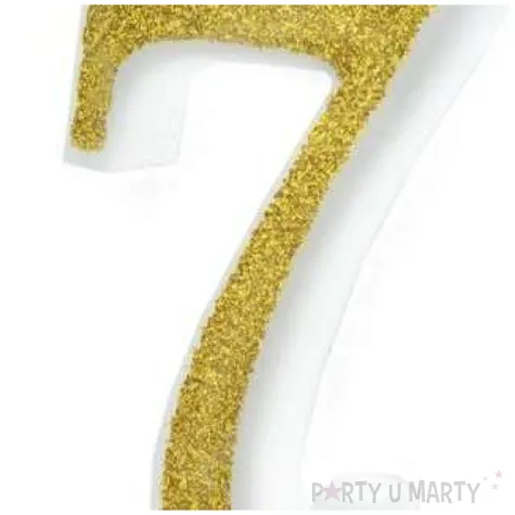 swieczka na tort cyferka 7 brokatowa zlota partypal