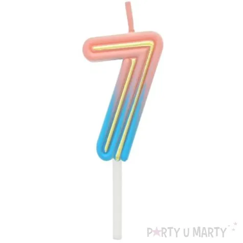 swieczka na tort cyferka 7 neon ombre godan