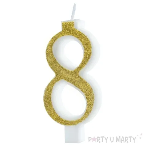 swieczka na tort cyferka 8 brokatowa zlota partypal