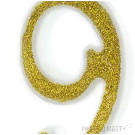 swieczka na tort cyferka 9 brokatowa zlota partypal