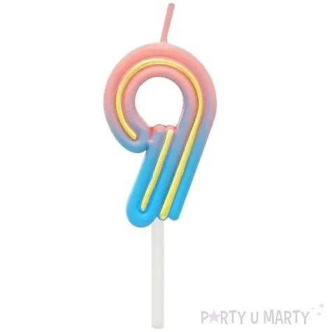 swieczka na tort cyferka 9 neon ombre godan