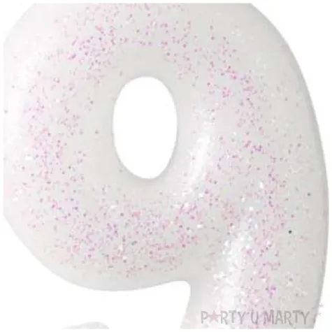 swieczka na tort cyferka 9 rozowy brokat biala amscan 6 5 cm